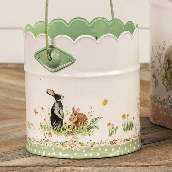Scalloped Edge Easter Bunny Metal Buckets, Set of Three