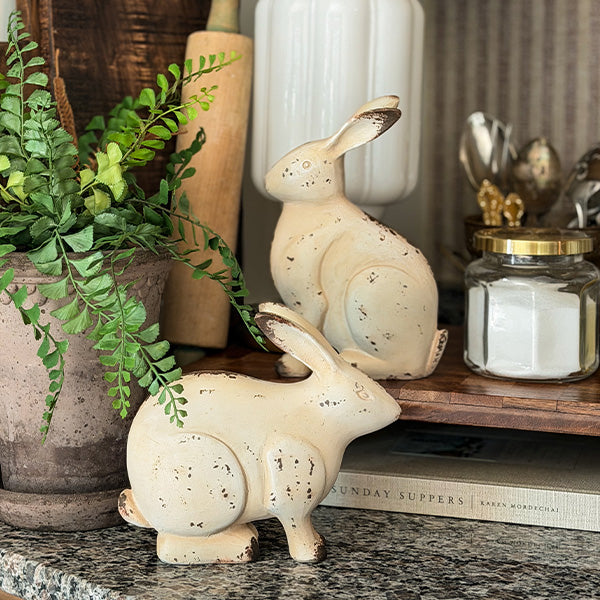 Weathered Cream Bunny Figurines, Set of 2 | Indoor/Outdoor