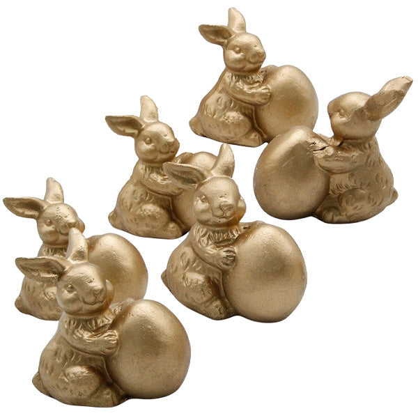 Distressed Gold Easter Bunny Figurines with Eggs, Set of Six