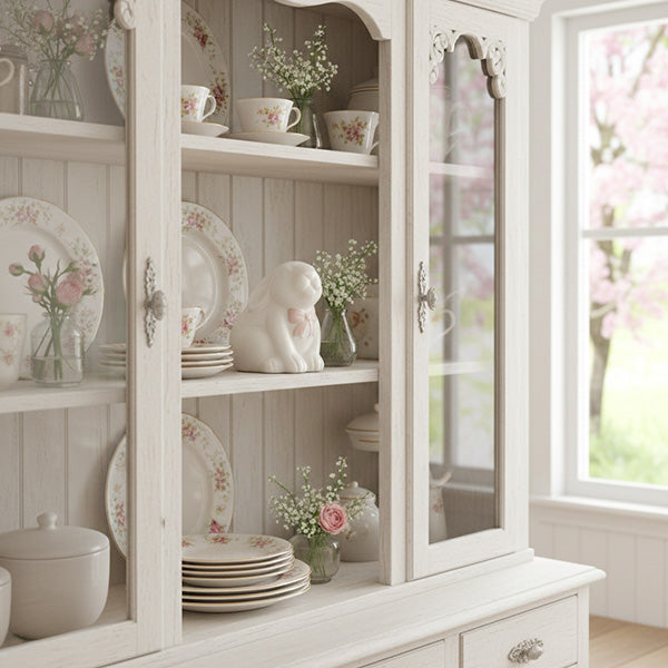 Cream Bunny Figurine with Pink Bow