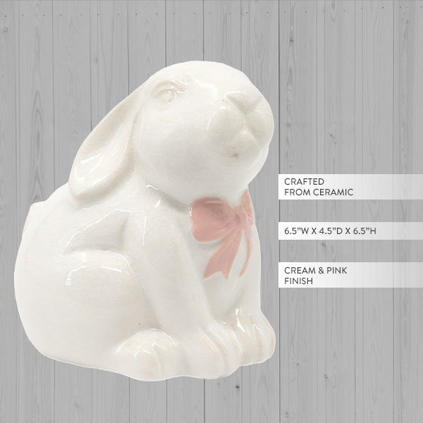 Cream Bunny Figurine with Pink Bow