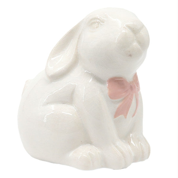 Cream Bunny Figurine with Pink Bow