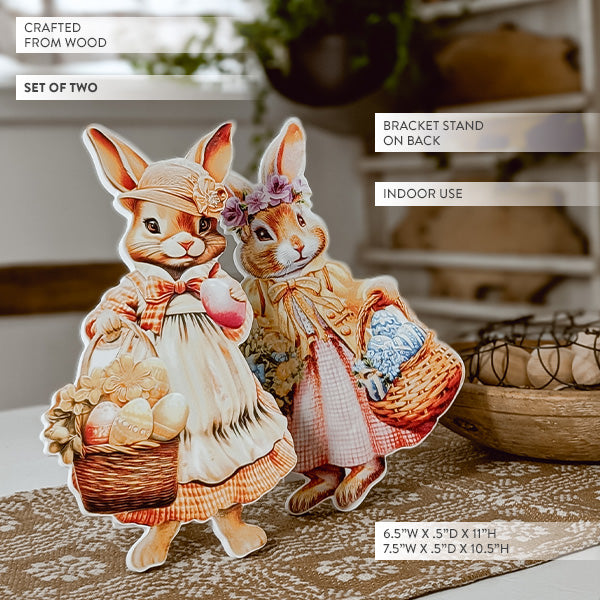 Vintage Easter Bunny Wood Cutouts, Set of 2