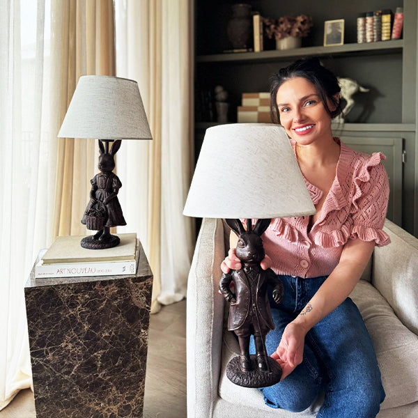 Vintage-Inspired Rabbit Couple Table Lamps, Set of 2