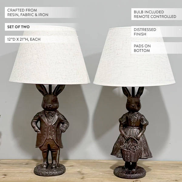 Vintage-Inspired Rabbit Couple Table Lamps, Set of 2