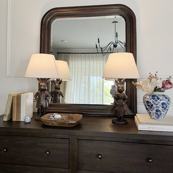 Vintage-Inspired Rabbit Couple Table Lamps, Set of 2
