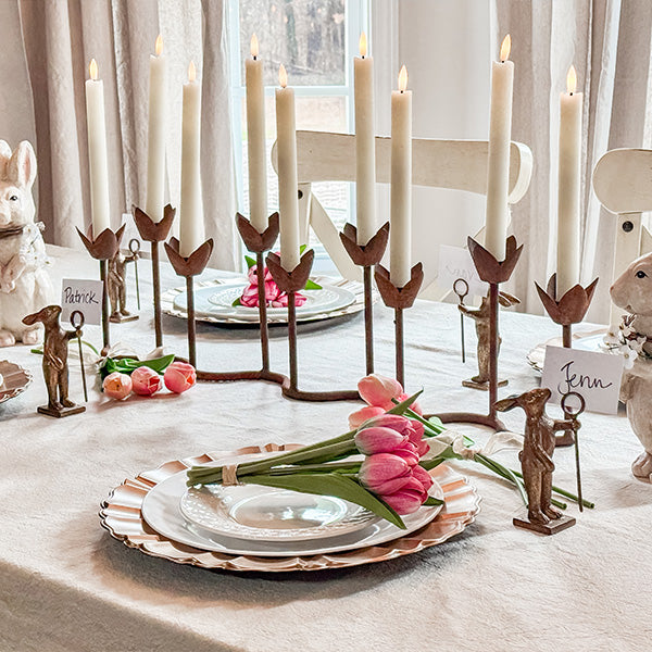 Vintage Distressed Gold Bunny Place Card Holders with Staff, Set of 4