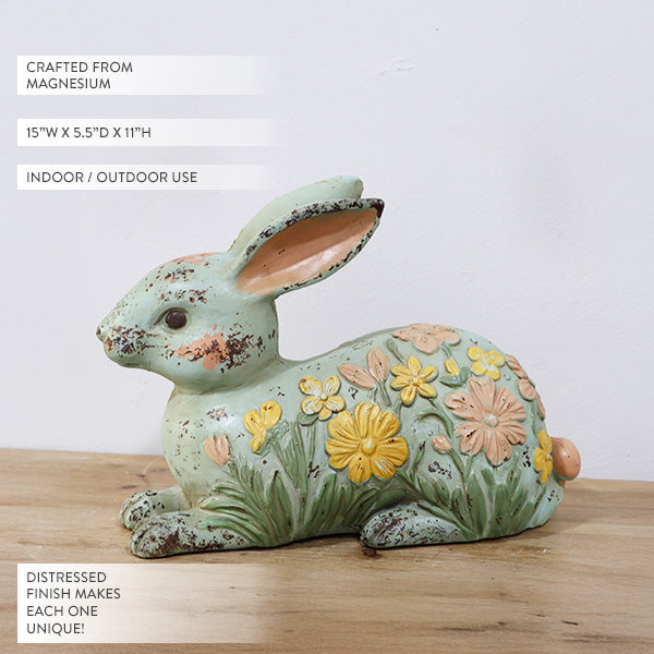 Hand-Painted Floral Meadow Bunny Garden Statue | Indoor/Outdoor