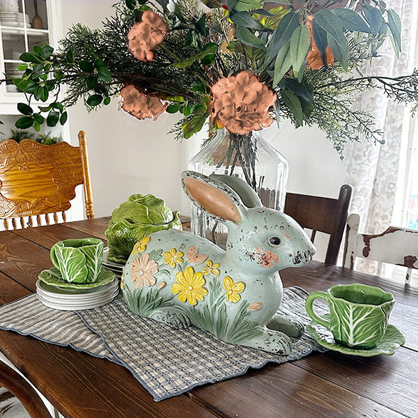 Hand-Painted Floral Meadow Bunny Garden Statue | Indoor/Outdoor